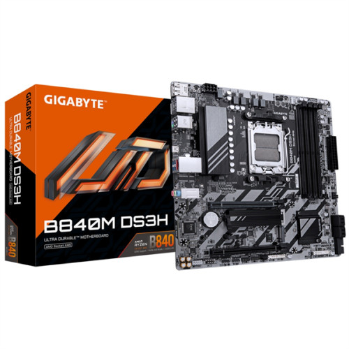 GIGABYTE B840M DS3H, AM5, B840, 4*DDR5, 4*SATA, 2*M.2, 2*USB 3.2, 4*USB 2.0, Type-C, 1*PCIx16, 1*PCIx1, 2*DP+HDMI, mATX