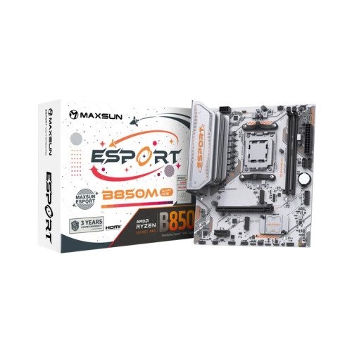 MAXSUN MS-eSport B850M WIFI ICE, AM5, B850, 2*DDR5, 2*SATA 3.0, 2*M.2, USB 3.2, USB 2.0, Type-C, 1*PCIE 16, 1*PCIE 1, HDMI+DP, mATX