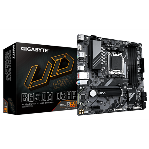 GIGABYTE B650M D3HP, AM5, B650, 4*DDR5, 4*SATA, 2*M.2, 3*USB 3.2, 2*USB 2.0, Type-C, 1*PCIx16, 1*PCIx1, 2*DP+HDMI, mATX