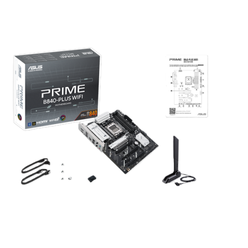 ASUS PRIME B840-PLUS WIFI, AM5, B840, 4*DDR5, 4*SATA, 3*M.2, 3*USB 3.2, 4*USB 2.0, Type-C, 5*PCIx16, 1*PCIx1, DP+HDMI, ATX; 90MB1IZ0-M0EAY0