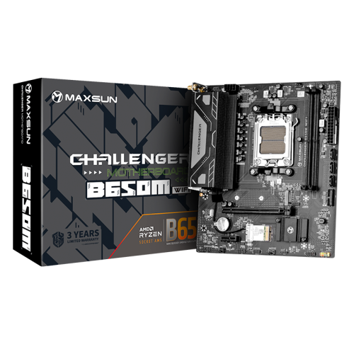 MAXSUN MS-Challenger B650M WIFI, AM5, B650, 2*DDR5, 3*SATA3, M.2, 4*USB 3.2, 2*USB 2.0, 1*PCIEx16, 1*PCIEx1, DP+HDMI, mATX