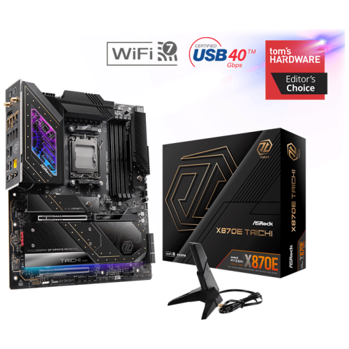 ASROCK X870E TAICHI, AM5, X870E, 4*DDR5, 6*SATA, 4*M.2, 2*USB 2.0, 8*USB 3.2, 2*Type-C, 2*PCIx16, 1*M.2 (Key E), HDMI, EATX
