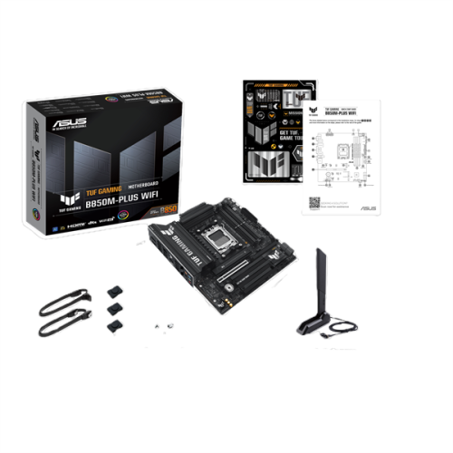 ASUS TUF GAMING B850M-PLUS WIFI, AM5, B850, 4*DDR5, 4*SATA, 3*M.2, 7*USB 3.2, 4*USB 2.0, Type-C, 2*PCIx16, 1*PCIx1, DP+HDMI, mATX; 90MB1IY0-M0EAY0