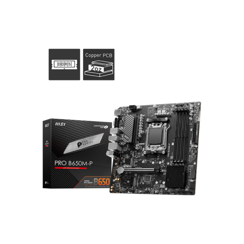 MSI PRO B650M-P,B650,AM5,4DDR5,1PCI-Ex16,2PCI-Ex1,2M.2,4SATA3,3USB3.2 Gen2(2A+1C),4USB3.2 Gen