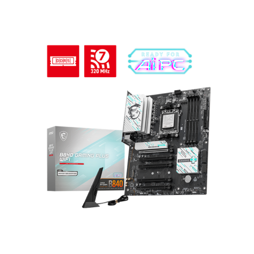 MSI B840 GAMING PLUS WIFI ,B840,AM5,4DDR5,5PCI-Ex16,2M.2,4SATA3,2USB10G(1A+1C),5USB5G