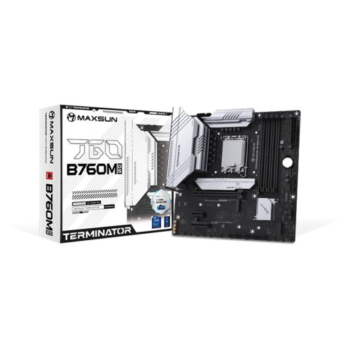 MAXSUN MS-Terminator B760M D5 WiFi, LGA1700, B760, 4*DDR5, 4*SATA3, 3*M.2, 2*USB 3.2, 6*USB 2.0, 1*PCIEx16, 1*PCIEx1, HDMI+DP, mATX