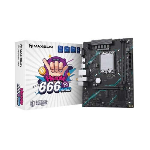 MAXSUN MS-H610M 666 WIFI6 ARGB, LGA1700, H610, 2*DDR4, 3*SATA3, M.2, USB 3.2, USB 2.0, 1*PCIEx16, 1*PCIEx1, VGA+HDMI, mATX