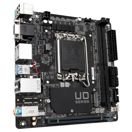 GIGABYTE H610I, LGA1700, H610, 2*DDR5, 4*SATA, 1*M.2, 2*USB 3.2, 4*USB 2.0, 1*PCIx16, 2*DP+D-Sub+HDMI, mITX