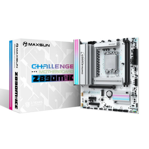 MAXSUN MS-Challenger Z890M WIFI ICE, LGA1851, Z890, 2*DDR5, 3*SATA3, 2*M.2, USB 3.2, USB 2.0, Type-C, 1*PCIEx16, 1*PCIex4, 1*PCIex1, HDMI+DP, mATX