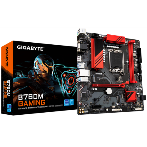 GIGABYTE B760M GAMING, LGA1700, B760, 2*DDR5, 4*SATA, 2*M.2, 3*USB 3.2, 2*USB 2.0, 1*PCIx16, `*PCIx1, D-Sub+HDMI+DP, mATX