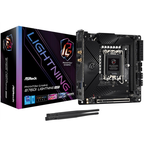 ASROCK B760I LIGHTNING WIFI, LGA1700, B760, 2*DDR5, 3*SATA, 2*M.2, 5*USB 3.2, Type-C, 1*PCIx16, 1xM.2 (Key E), HDMI+DP, mIATX
