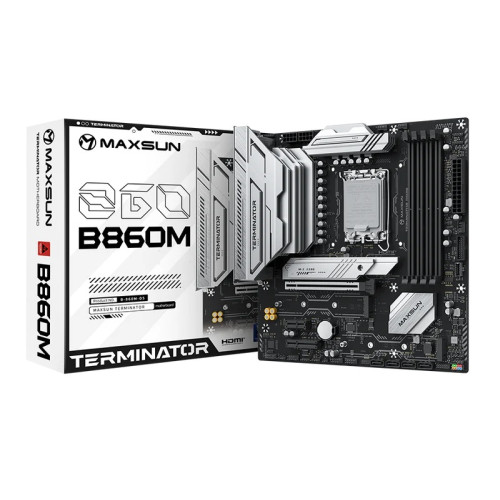 MAXSUN MS-Terminator B860M, LGA1851, B860, 4*DDR5, 4*SATA3, 3*M.2, USB 3.2, USB 2.0, Type-C, 1*PCIEx16, 1*PCIex4, 1*PCIex1, HDMI+DP, mATX