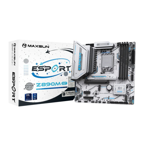 MAXSUN MS-eSport Z890M WIFI ICE, LGA1851, Z890, 4*DDR5, 4*SATA3, 3*M.2, USB 3.2, USB 2.0, Type-C, 1*PCIEx16, 1*PCIex4, 1*PCIex1, HDMI+DP, ATX