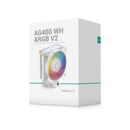 DEEPCOOL AG400 WH ARGB V2 LGA1851/1700/1200/115X/AM5/AM4 (18шт/кор, TDP 220W, PWM, ARGB Fan 120mm, 4 тепл. трубки, белый) RET
