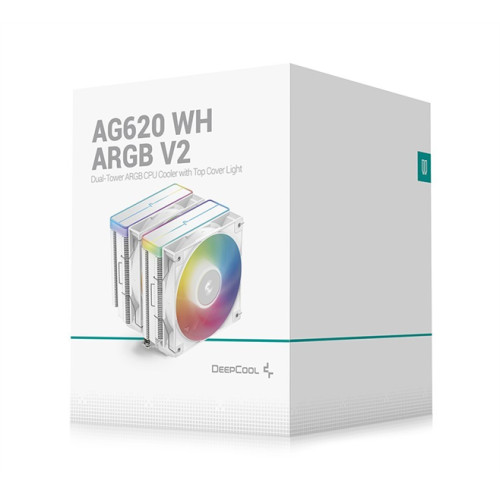 DEEPCOOL AG620 WH ARGB V2 LGA20XX/1700/1200/115X/AM5/AM4 (9шт/кор, TDP 260W, PWM, ARGB DUAL Fan 120mm, 6 тепл. трубок, белый) RET
