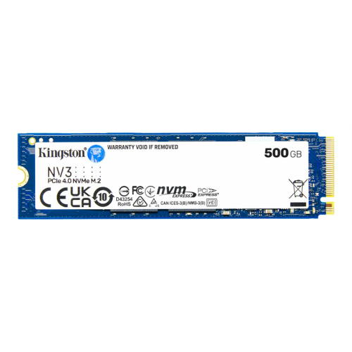 Kingston SSD 500GB NV3 M.2 2280 NVMe Gen4x4 R5000/W3000MB/s MTBF 2M 160TBW Retail 1 year
