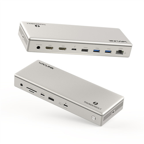 Docking Station WAVLINK Thunderbolt 4 TripleDisplay/96W Power Delivery Include 160W Adapter/2xUSB-A 10Gbps/2xUSB-A 5Gbps/1xUSB-C/1xThunderbolt4/2xHDMI 2.1/1x2.5GigabitLAN/1xComboAudioJack/1xCardReader
