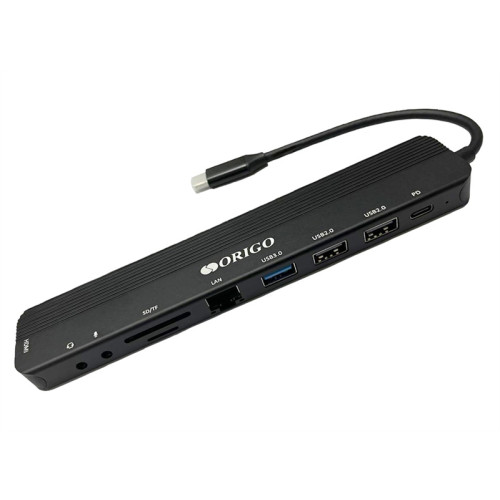 ORIGO Док-станция USB-C, 1xUSB 3.0, 1xUSB-C/PD 3.0, 2xUSB 2.0, 1x1000Base-T, 1xHDMI, слот SD/TF/microSD