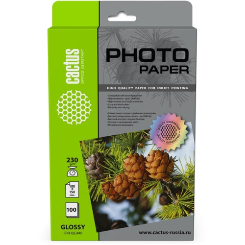 Cactus CS-GA6230100 10x15/230г/м2/100л./белый глянцевое для струйной печати