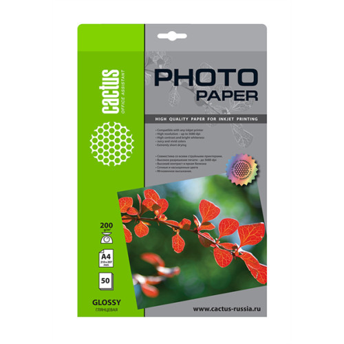 Cactus CS-GA420050 A4/200г/м2/50л./белый глянцевое для струйной печати