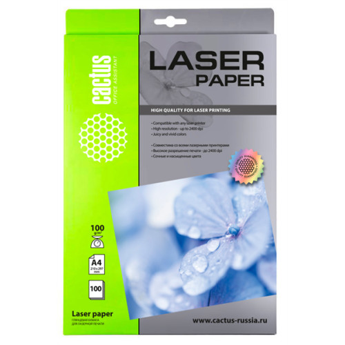 Cactus CS-LPA4100100 A4/100г/м2/100л./белый глянцевое для лазерной печати