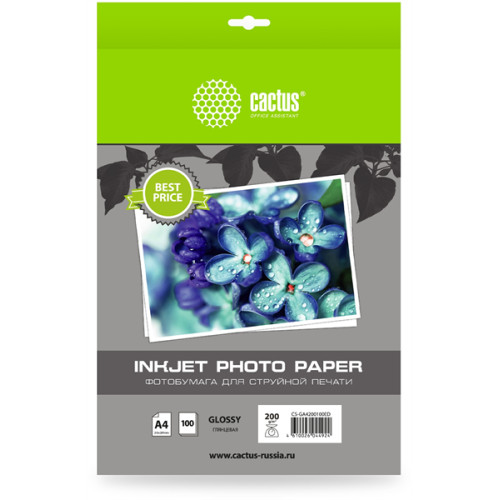 Cactus CS-GA4200100ED A4/200г/м2/100л./белый глянцевое для струйной печати