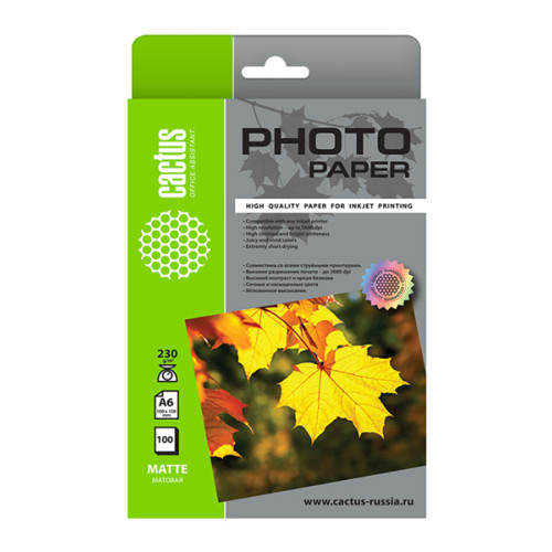 Cactus CS-MA6230100 10x15/230г/м2/100л./белый матовое для струйной печати