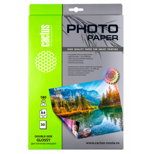 Cactus CS-GA418050DS A4/180г/м2/50л./белый глянцевое/глянцевое для струйной печати