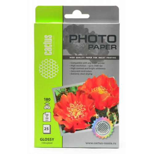Cactus CS-GA618025 10x15/180г/м2/25л./белый глянцевое для струйной печати