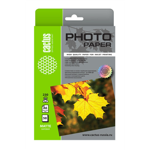 Cactus CS-MA623050 10x15/230г/м2/50л./белый матовое для струйной печати