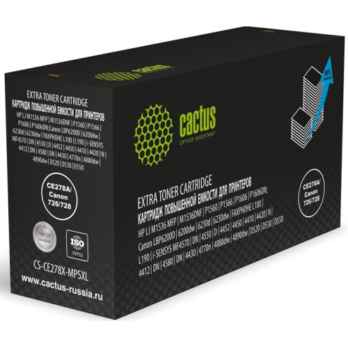 Cactus CS-CE278X-MPSXL CE278A/Canon 726/728 черный (8000стр.) для HP LJ M1536 MFP/M1536DNF/P1560/P1566/P1606/P1606DN;Canon LBP6200D/6200dw/6230d/6230dw/FAXPHOHE L100/L190/i-SENSYS MF4570/DN/4550/D/445