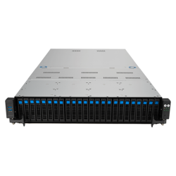 ASUS RS720A-E12-RS24U 2U, 2x AMD SP5(up to 400w), 24x DDR5(4800), 24x 2,5(16NVMe + 8NVMe/SATA/SAS*), 2xM.2 slot 2280, 6x PCIe Gen5 x8 or 3x PCIe Gen5 x16, up to 3 dual-slot GPUs, 2x10Gbe RJ45, 2x2600W