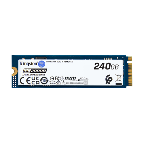 Kingston Enterprise SSD 240GB DC2000B M.2 2280 NVMe Gen4x4 R4500/W400MB/s  3D TLC MTBF 2М 260 000/18 000 IOPS 175,2TBW (Data Center) 3 years