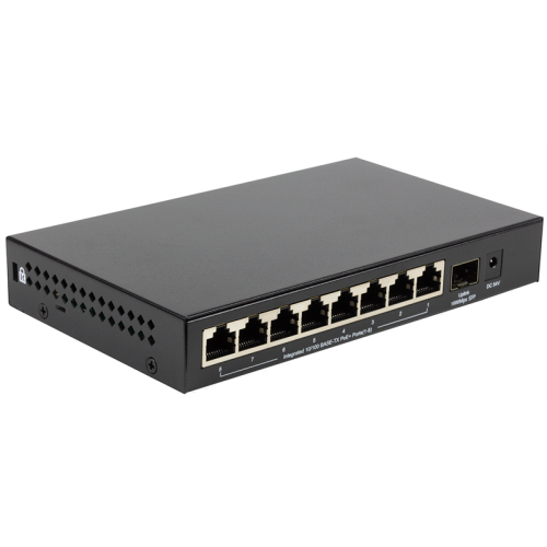 ORIGO Неуправляемый PoE-коммутатор, 8x100Base-TX PoE, 1x1000Base-X SFP, PoE-бюджет 80 Вт, корпус металл