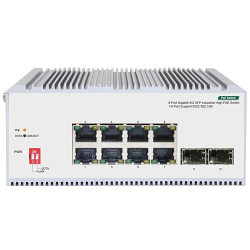 ORIGO Промышленный неуправляемый PoE-коммутатор, 8x1000Base-T PoE (802.3bt 90 Вт), 2x1000Base-X SFP, PoE-бюджет 185 Вт, защита от статического электричества до 6 кВ, -40..75°C