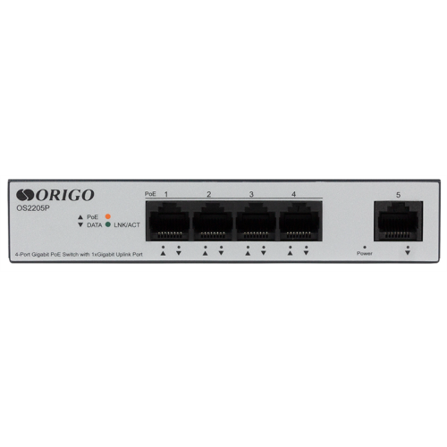 ORIGO Неуправляемый PoE-коммутатор, 4x1000Base-T PoE, 1x1000Base-T, PoE-бюджет 60 Вт, корпус металл