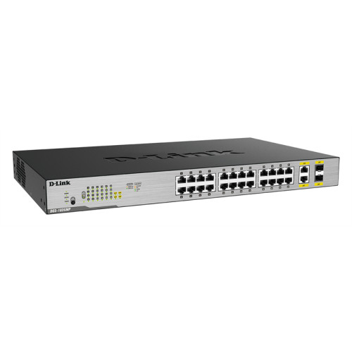 D-Link Неуправляемый PoE-коммутатор, 24x1000Base-T PoE, 2xCombo 1000Base-T/SFP, PoE-бюджет 370 Вт, корпус металл
