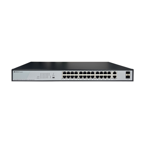ORIGO Неуправляемый PoE-коммутатор, 26x1000Base-T (24x1000Base-T PoE), 2x1000Base-X SFP, PoE-бюджет 370 Вт, комплект для установки в 19
