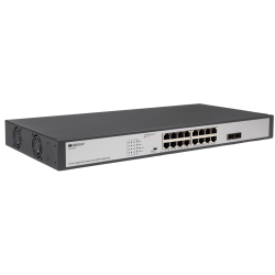 ORIGO Неуправляемый PoE-коммутатор, 16x1000Base-T PoE, 2x1000Base-X SFP, PoE-бюджет 250 Вт, PoE до 250 м, комплект для установки в 19