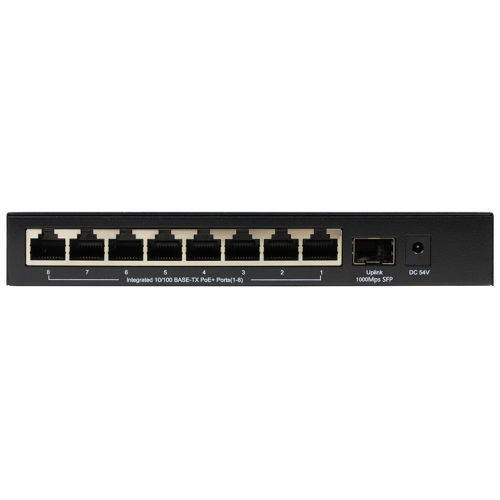 ORIGO Неуправляемый PoE-коммутатор, 8x100Base-TX PoE, 1x1000Base-X SFP, PoE-бюджет 80 Вт, корпус металл