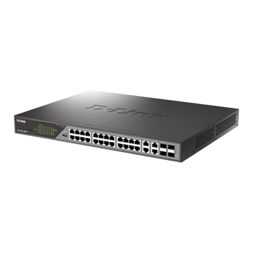 D-Link Настраиваемый L2 PoE-коммутатор, 24x1000Base-T PoE (8 портов 802.3bt 90 Вт), 4xCombo 1000Base-T PoE/SFP, PoE-бюджет 518 Вт, дальность PoE до 250 м