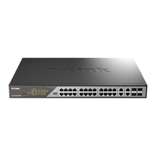 D-Link Настраиваемый L2 PoE-коммутатор, 24x1000Base-T PoE (8 портов 802.3bt 90 Вт), 4xCombo 1000Base-T PoE/SFP, PoE-бюджет 518 Вт, дальность PoE до 250 м