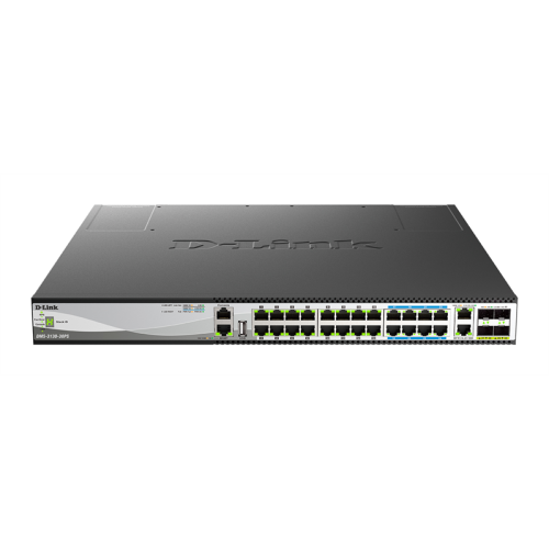 D-Link Управляемый L3 стекируемый PoE-коммутатор, 16x2.5GBase-T PoE, 8x5GBase-T PoE, 2x10GBase-T, 4x25GBase-X SFP28, PoE-бюджет 740 Вт, защита от статического электричества до 6 кВ, CLI, порт управлен