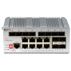 ORIGO Промышленный управляемый L2 PoE-коммутатор, 8x1000Base-T PoE, 12x1000Base-X SFP, PoE-бюджет 185 Вт, защита от статического электричества до 4 кВ, -40..75°C