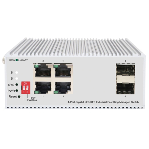 ORIGO Промышленный управляемый L2 коммутатор, 4x1000Base-T, 2x1000Base-X SFP, защита от статического электричества до 4 кВ, -40..75°C