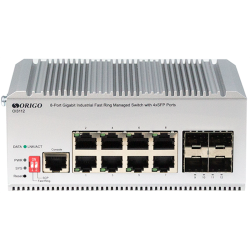 ORIGO Промышленный управляемый L2 коммутатор, 8x1000Base-T, 4x1000Base-X SFP, защита от статического электричества до 4 кВ, -40..75°C