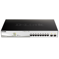 D-Link Управляемый L2 PoE-коммутатор, 8x1000Base-T PoE, 2x1000Base-X SFP, PoE-бюджет 130 Вт, защита от статического электричества до 6 кВ, CLI