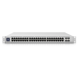 Ubiquiti Switch Enterprise 48 PoE Layer 3, PoE switch with (48) 2.5GbE, 802.3at PoE+ RJ45 ports and (4) 10G SFP+ ports.