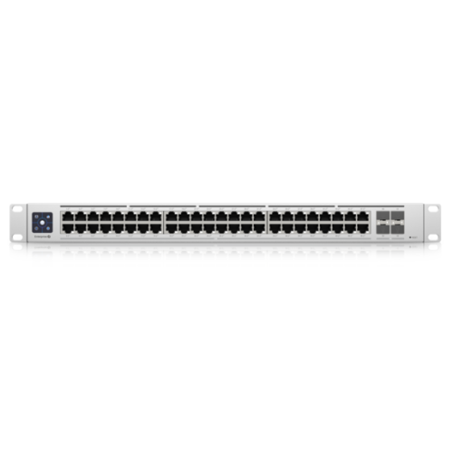 Ubiquiti Switch Enterprise 48 PoE Layer 3, PoE switch with (48) 2.5GbE, 802.3at PoE+ RJ45 ports and (4) 10G SFP+ ports.
