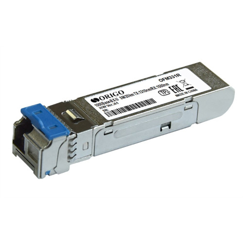 ORIGO WDM SFP-трансивер, 1000Base-BX-U (Simplex LC), Tx:1310 нм, Rx:1550 нм, для одномодового кабеля, до 20 км